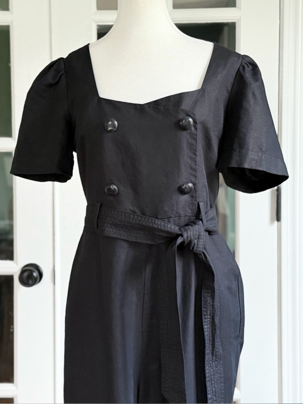 Kate Spade New York Black Cotton/Linen Twill Jumpsuit | Black | Size 6 - Picture 3 of 13